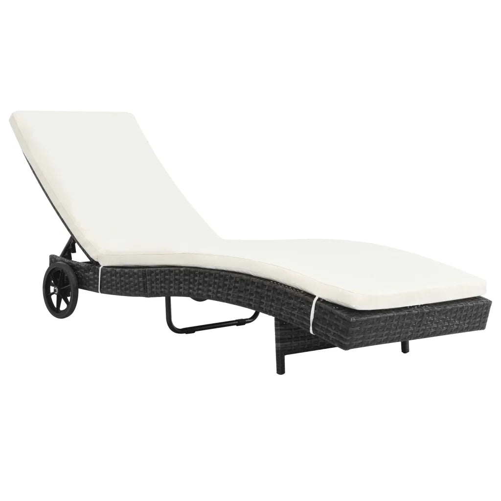 Lettini Prendisole 2 pz con Ruote Cuscini in Polyrattan Nero 3078465