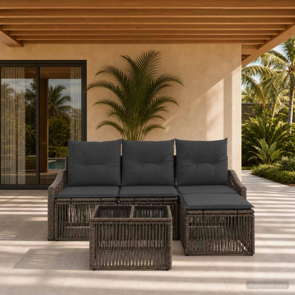 Set Divano da Giardino 5 pz Grigio polyrattan 3435989