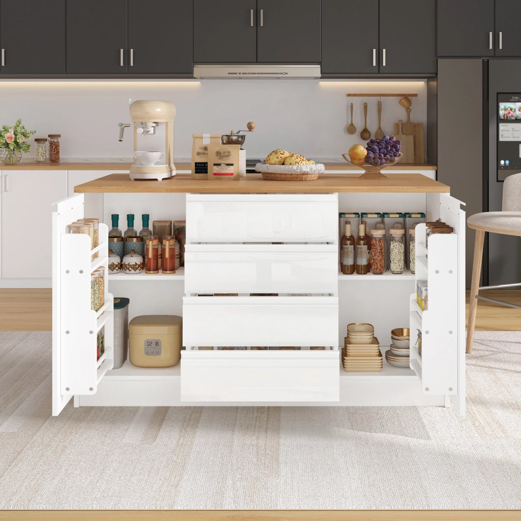 Isola Cucina con Piano Allungabile ¨C MINIMAL ¨C Bianco, 4 Cassetti, 2 Ante, 140 cm