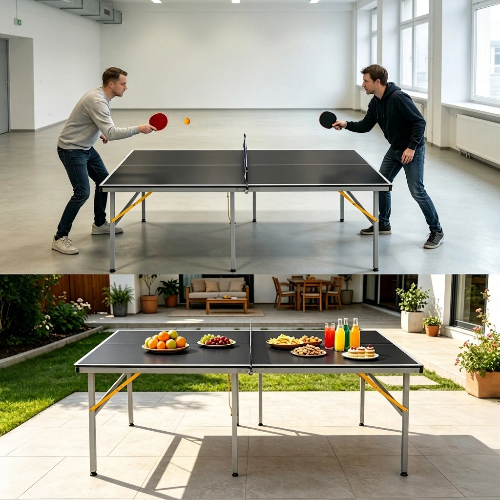 Tavolo da Ping Pong Pieghevole 182×91×76;2 cm 6 FT con Rete; 2 Racchette e 3 Palline; Nero