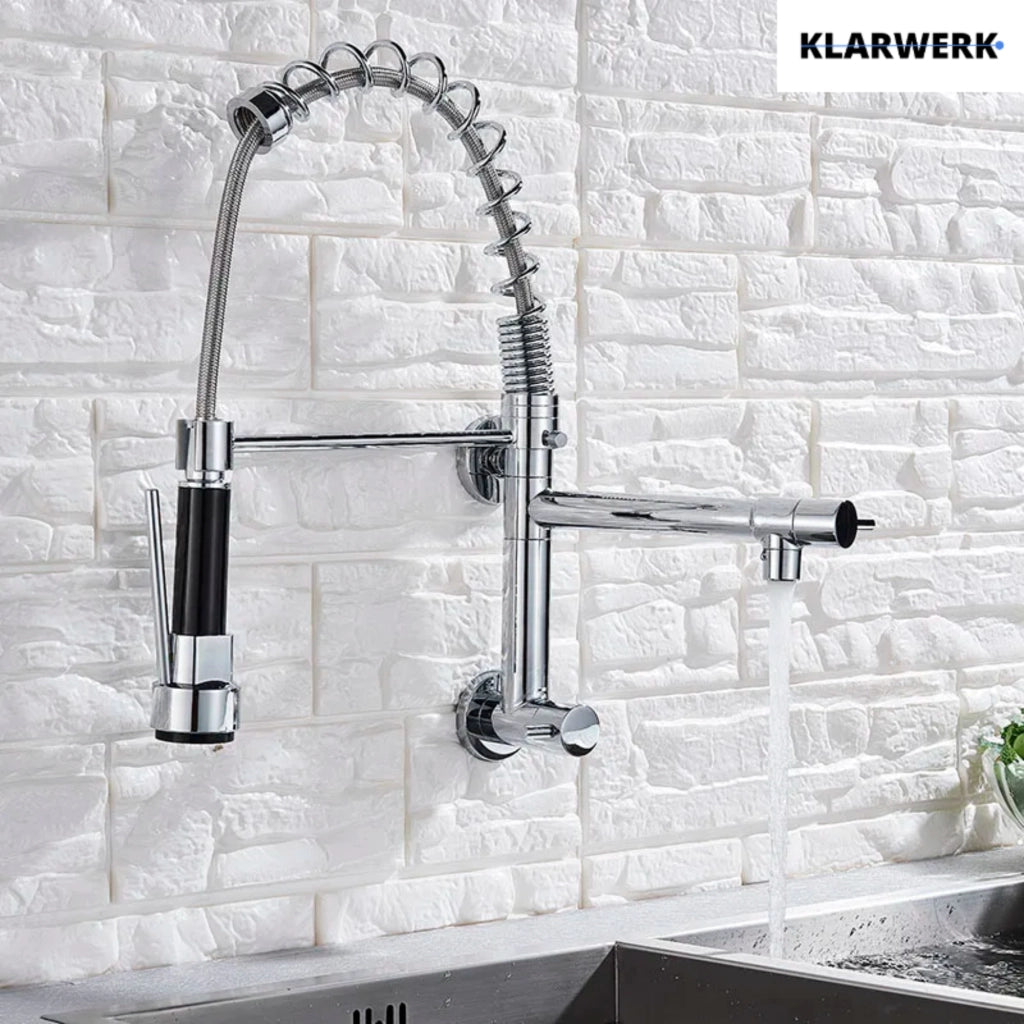 Björn |Gastronomia rubinetto acqua fredda monoforo a parete cromo|rubinetto cucina professionale acciaio inox due docce|lavello doppio ristorante