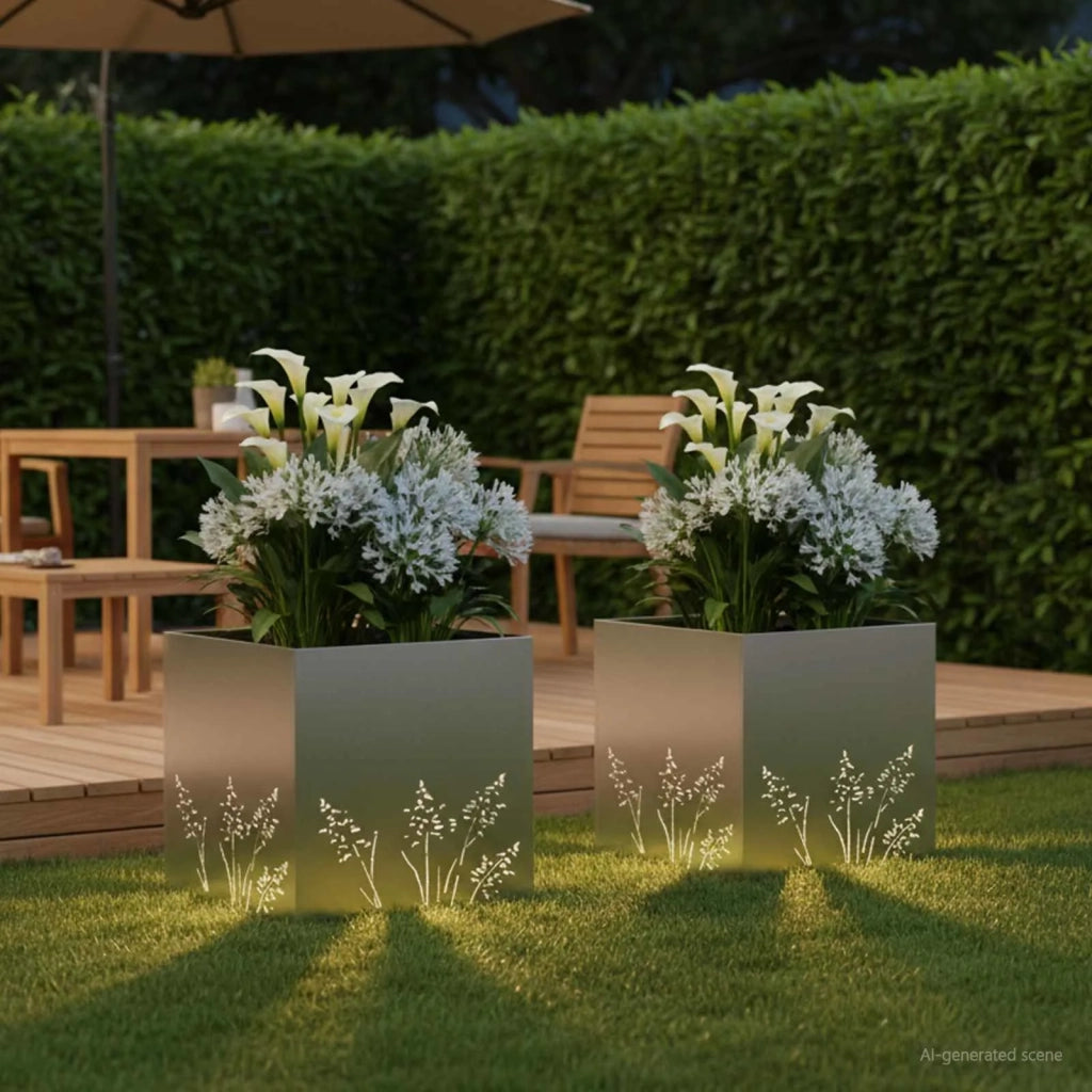 Vaso da giardino 2 pz Argento 50 x 50 x 49 cm Acciaio Inox 8005801