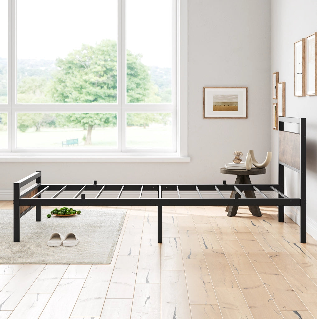 Letto matrimoniale 140x200 cm in metallo e MDF marrone antico