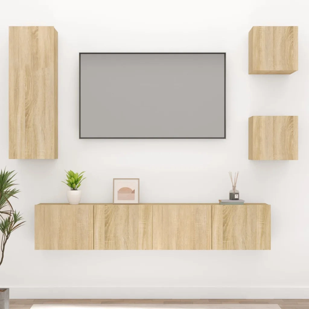 Set di Mobili Porta TV 5 pz Rovere Sonoma in Legno Multistrato 3114440