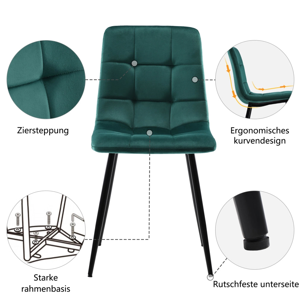 Tavolo da pranzo con 4 sedie in MDF effetto noce e velluto, gambe in metallo nero, per cucina e sala da pranzo