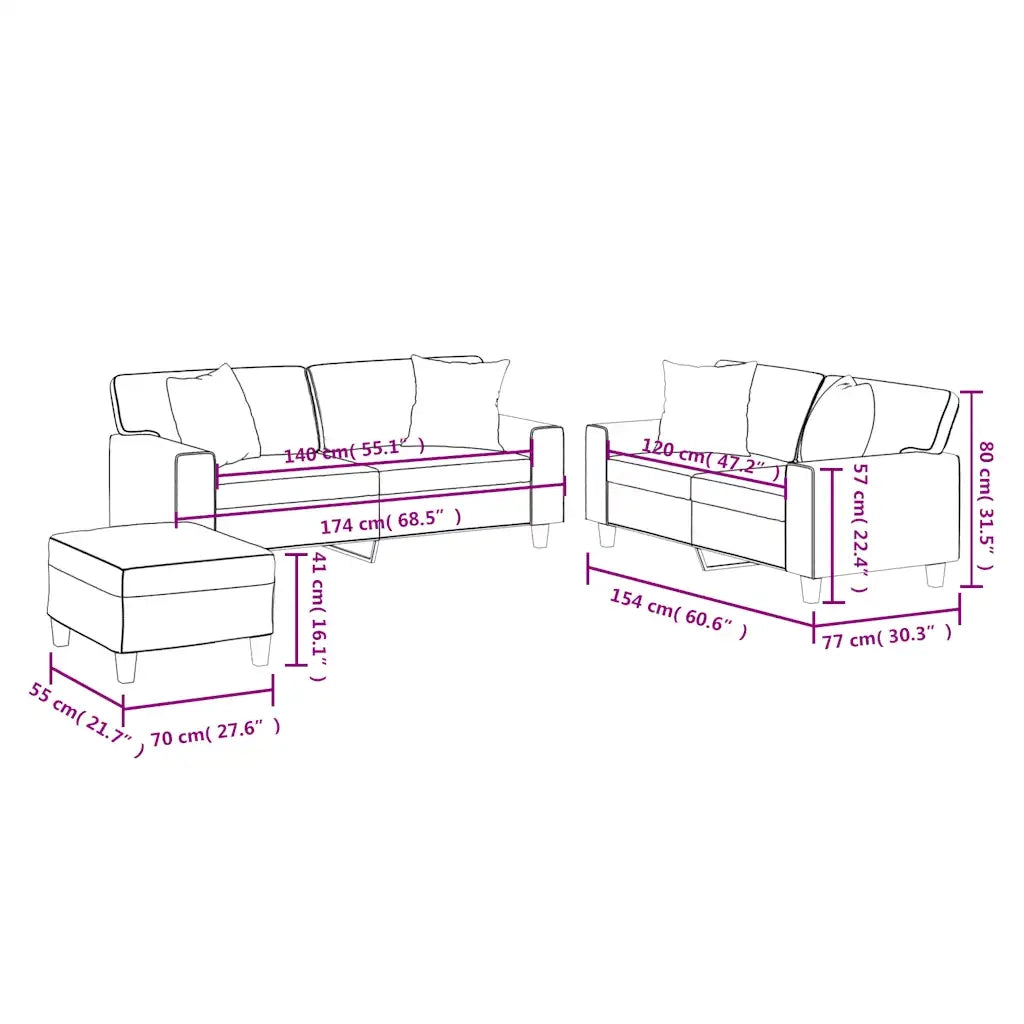 Set di Divani 3 pz con Cuscini Rosso Vino in Similpelle 3201932