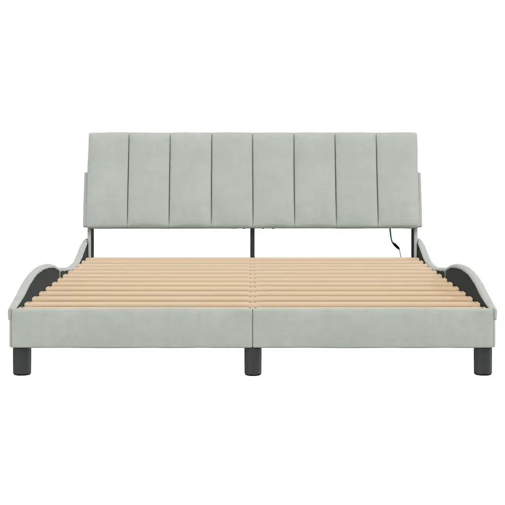 Giroletto con LED senza Materasso-Struttura Letto Hanko Grigio Chiaro 160x200 cm in Velluto