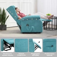 Poltrona Alzapersona Reclinabile a 135° con Poggiapiedi e Telecomando, in Tessuto Blu, 74x94x111 cm