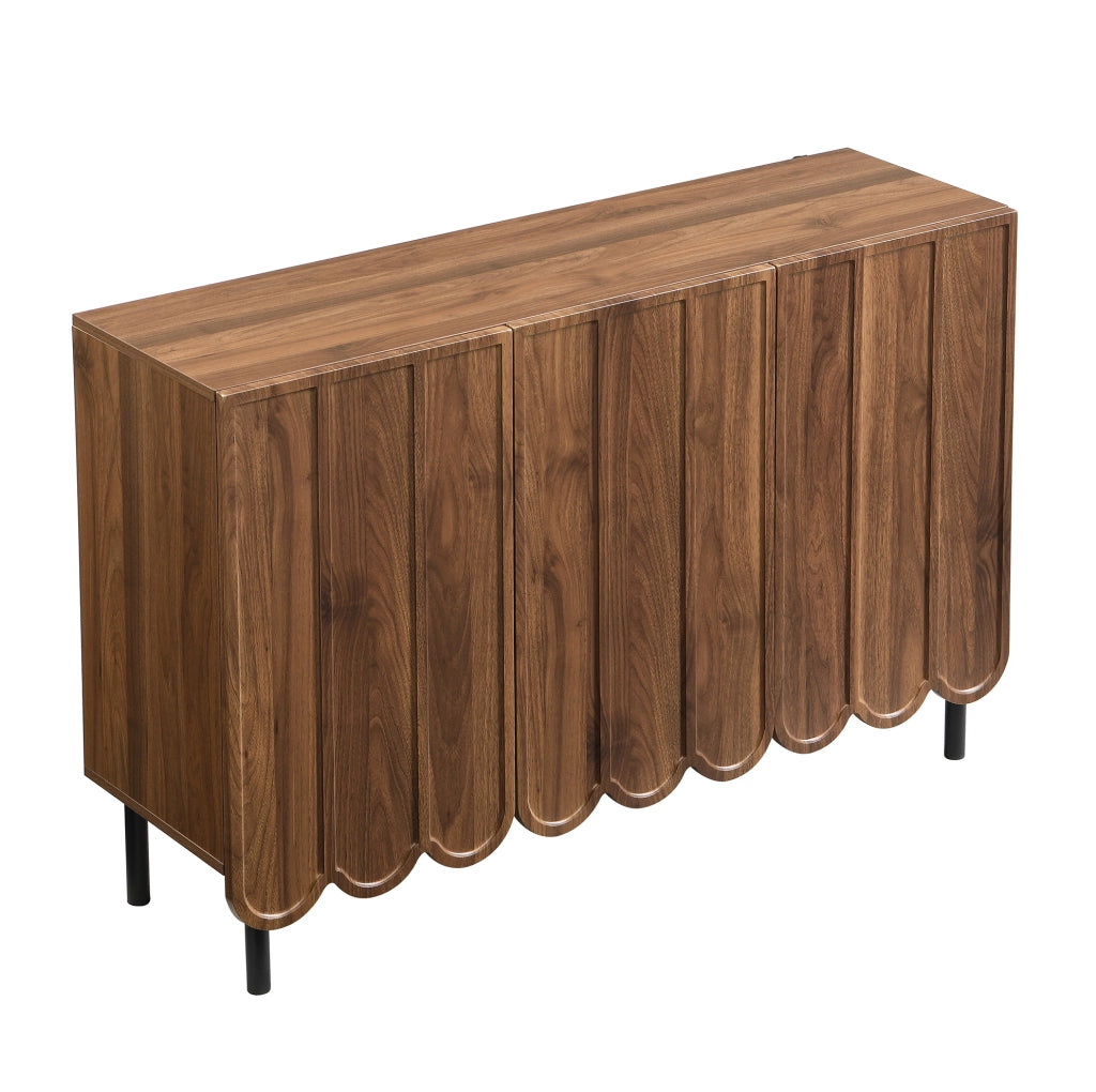 Credenza 120x35x80 cm color noce in MDF, ante ondulate e ripiani regolabili