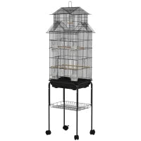 Gabbia per uccelli design casa mangiatoie posatoi porte vassoio escrementi amovibile maniglia trasporto 50,5x41x163cm nero