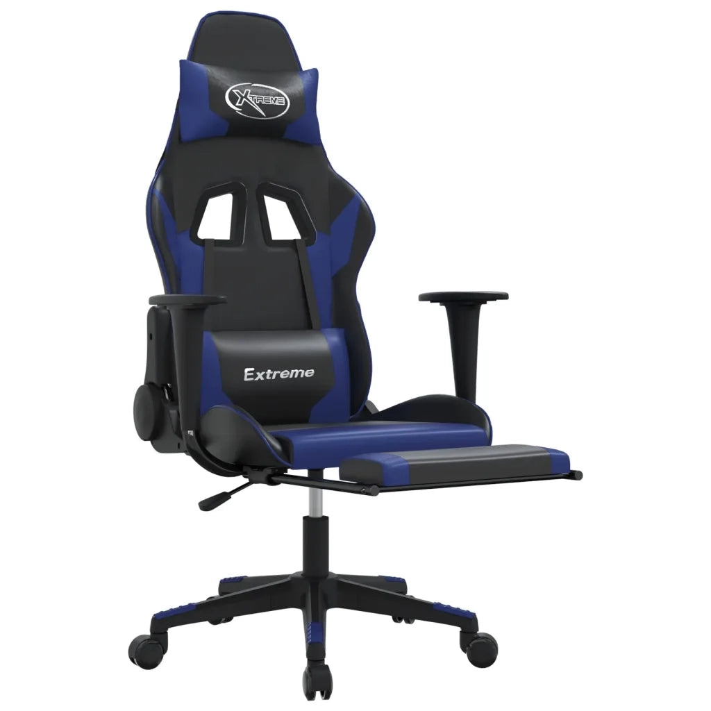 Sedia da Gaming | Sedia da e-sports con Poggiapiedi Nero e Blu in Similpelle