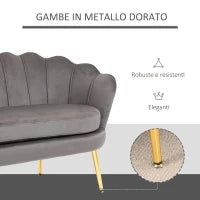 Divanetto 2 Posti in Tessuto Effetto Velluto con Braccioli, Divano Moderno con Seduta Imbottita per Camera da Letto e Soggiorno, 133x63x75cm, Grigio