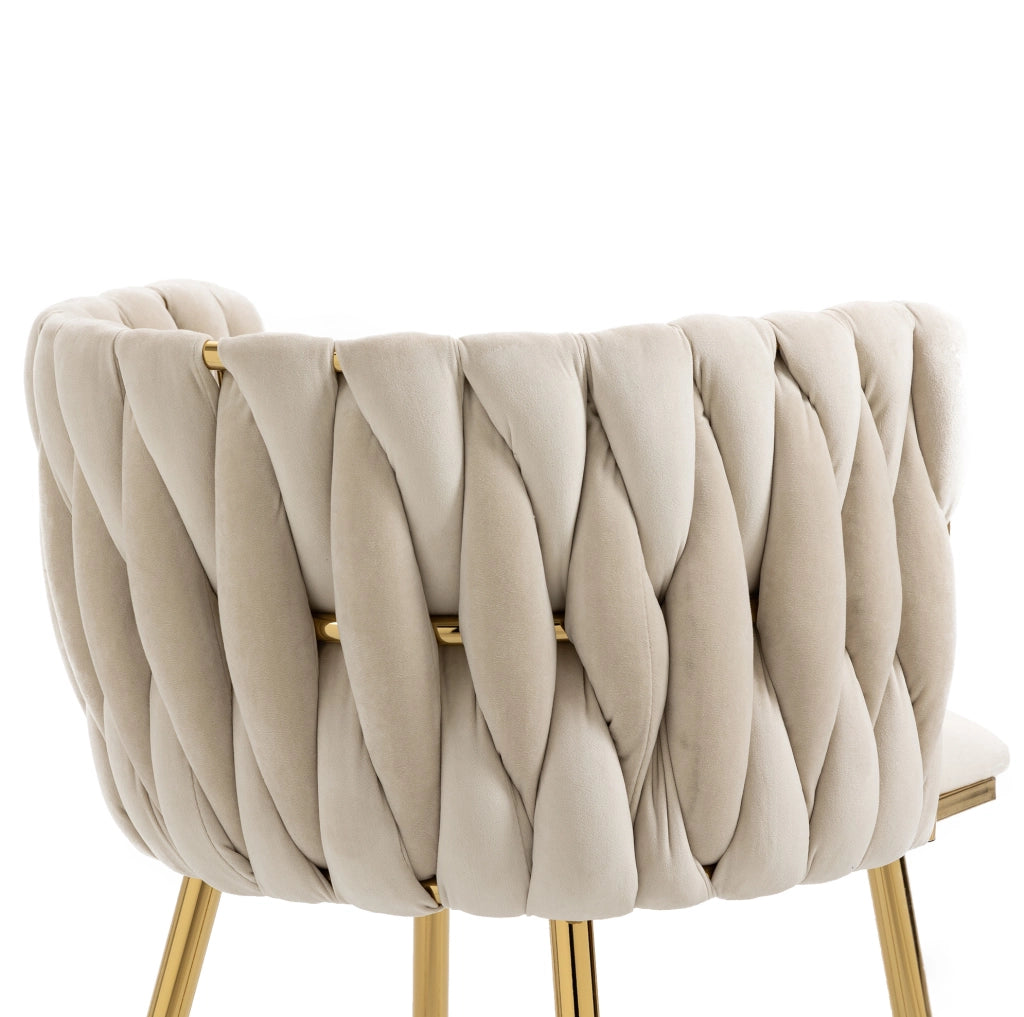 Sedia da pranzo imbottita in velluto avorio con gambe in metallo dorato; 55;5x41x74 cm