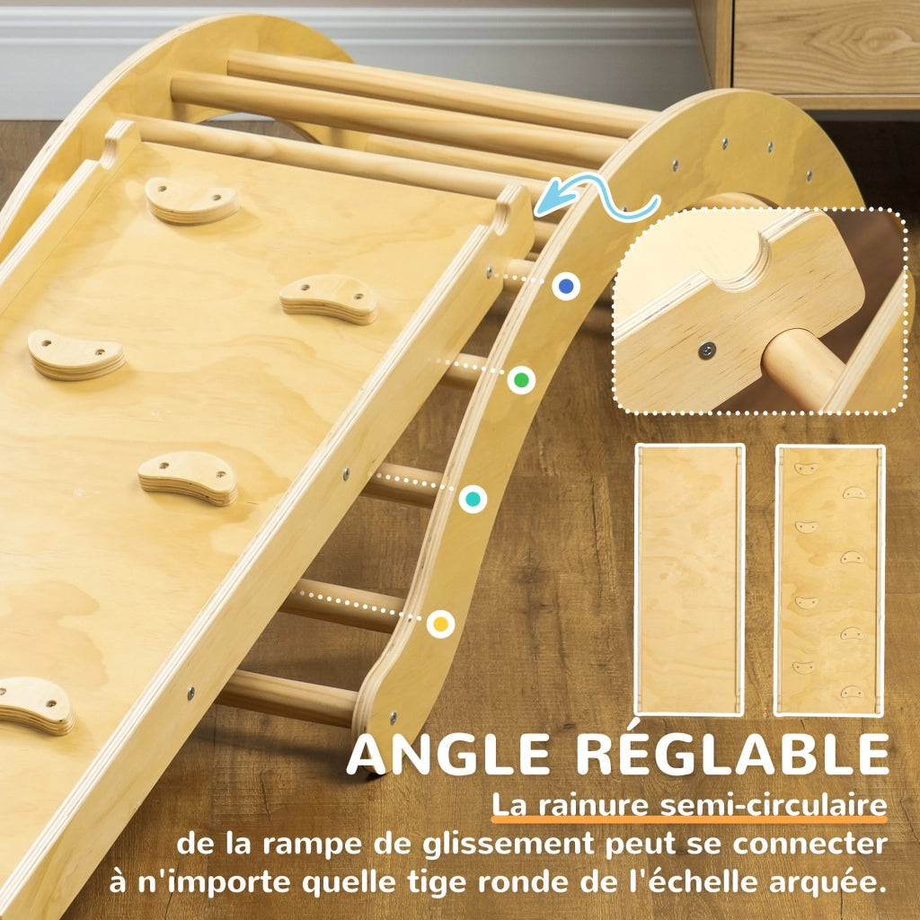 Casetta con scivolo e dondolo per bambini ¨C zephmum ¨C 168x49.5x39.5 cm, legno naturale