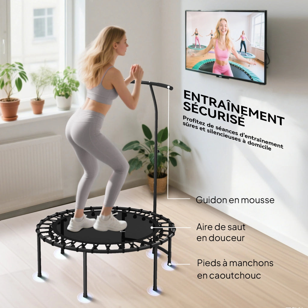 Trampolino Fitness con Corde Elastiche ¨C zephmum ¨C Nero, Acciaio, ?102x132cm