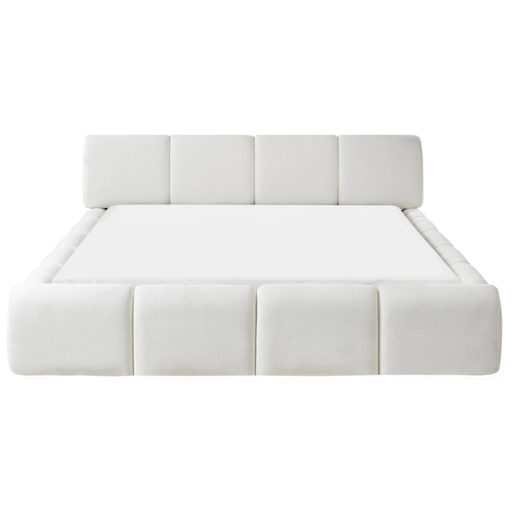 Letto minimalista in tessuto con testiera imbottita bianco sporco 160 x 200 cm stile scandinavo
