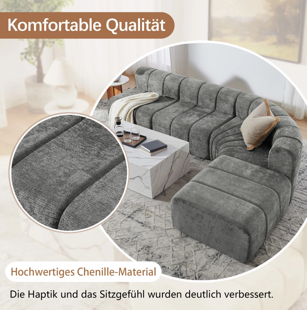 Divano angolare modulare in ciniglia grigio con moduli combinabili