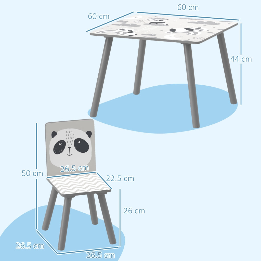 Tavolino con 2 Sedie per Bambini ¨C zephmum ¨C Grigio in MDF e Legno di Pino 3-8 Anni