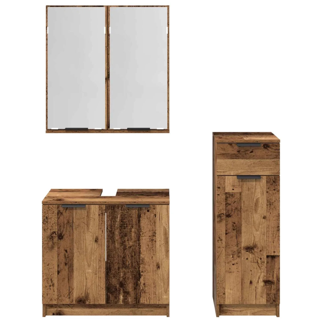 Set di mobili per il Bagno | Armadio da bagno con cassetto 3 pz Legno vecchio