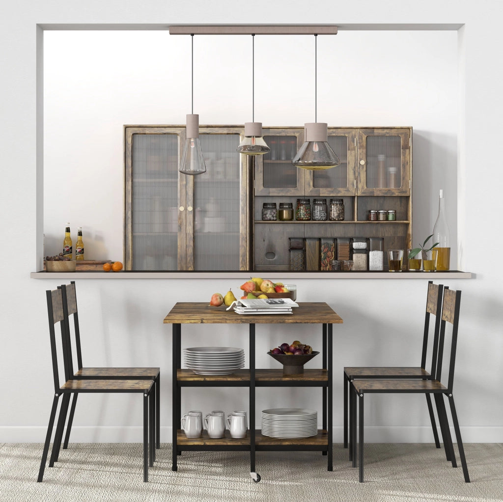 Tavolo pieghevole 140x80x75 cm con 2 ripiani e ruote frenate in acciaio marrone