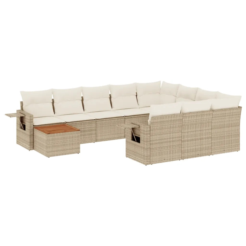 Set Divani da Giardino 11 pz con Cuscini Beige in Polyrattan