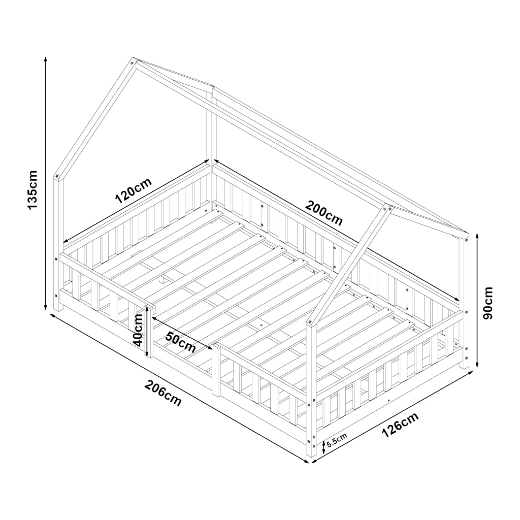 Letto per Cameretta Sisimiut a Forma di Casetta 120x200 cm Verde / Bianco [en.casa]