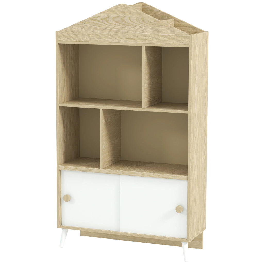 Libreria Bambini con Armadio ¨C Zephmum ¨C Bianco e Naturale 80x30x140.5 cm