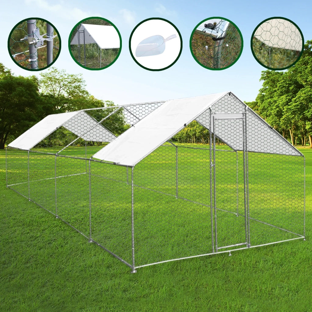 Gabbia Pollaio Recinto Recinzione Box Inox da Galline Pollame Polli 3m x 8m x 2m