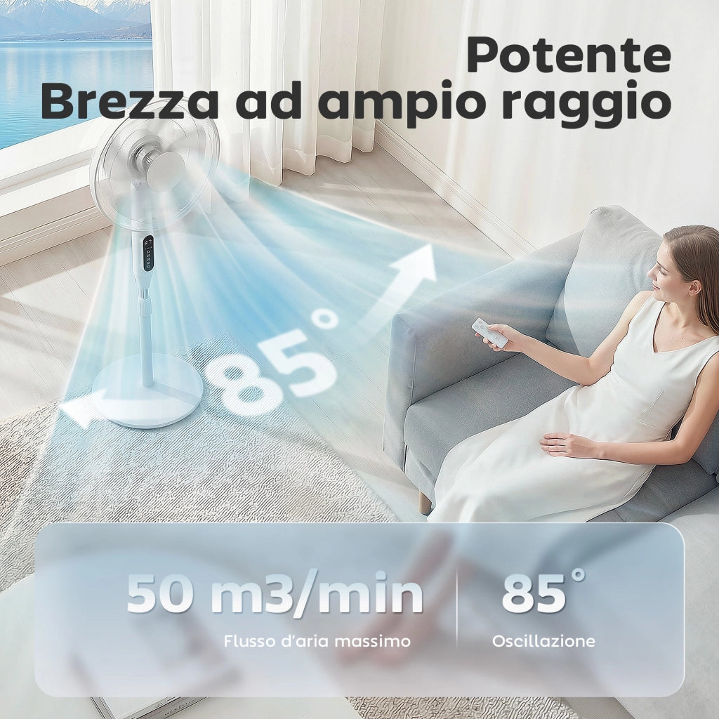 Ventilatore da Terra 45x42x138 cm con Telecomando 3 Velocità e 2 Modalità in ABS PP Acciaio Bianco