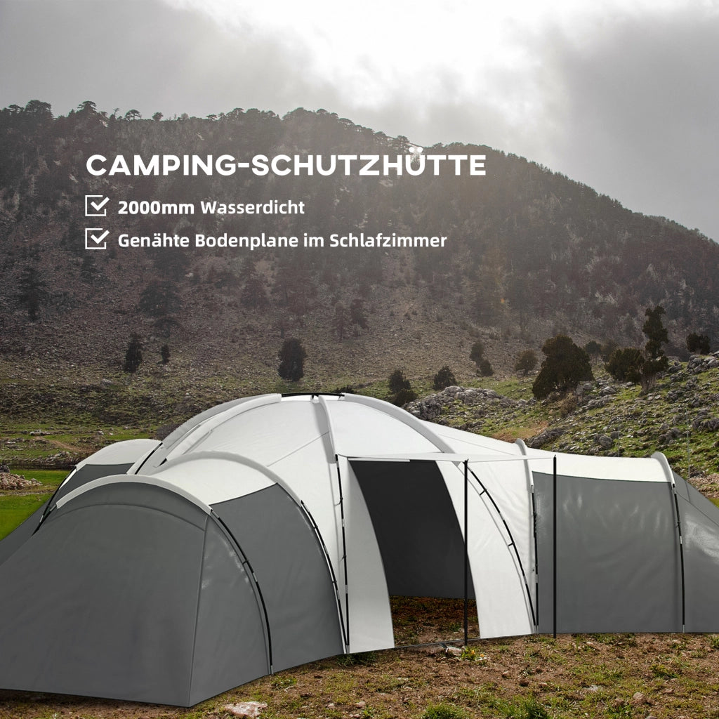 Tenda da campeggio per 6-9 persone, 4 stanze, grigio, impermeabile ¨C zephmum ¨C 615x615x225 cm
