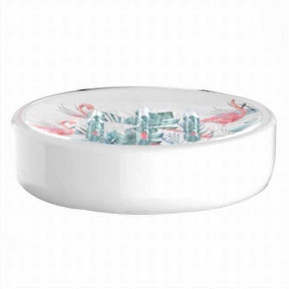 Trade Shop - Porta Sapone Saponetta Accessorio Arredo Bagno Con Fenicotteri In Ceramica 69960 -