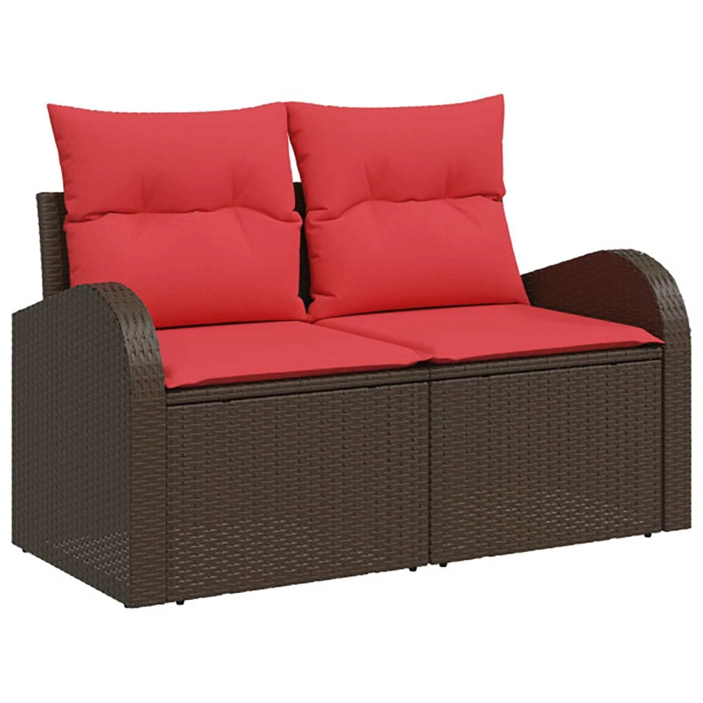 Set di divani 8 pz Marrone e Rosso Rattan sintetico e Acciaio 3448111