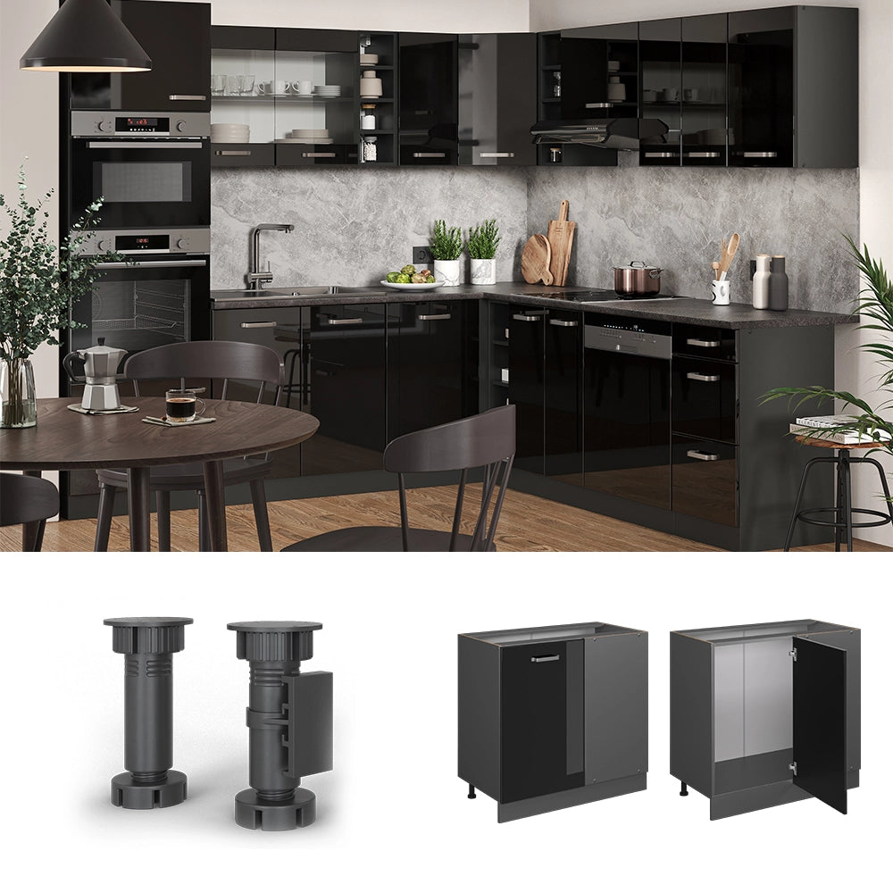 Vicco Mobile ad angolo cucina Nero lucido 86 cm PL Marmo