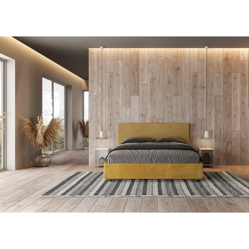 Letto imbottito Matrimoniale 160x210 cm tessuto Era Arla - Contenitore,Giallo/Giallo
