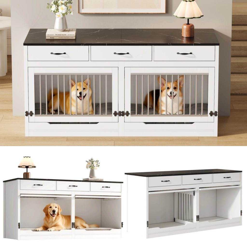 Mobile kennel per cani in MDF e metallo con 3 cassetti