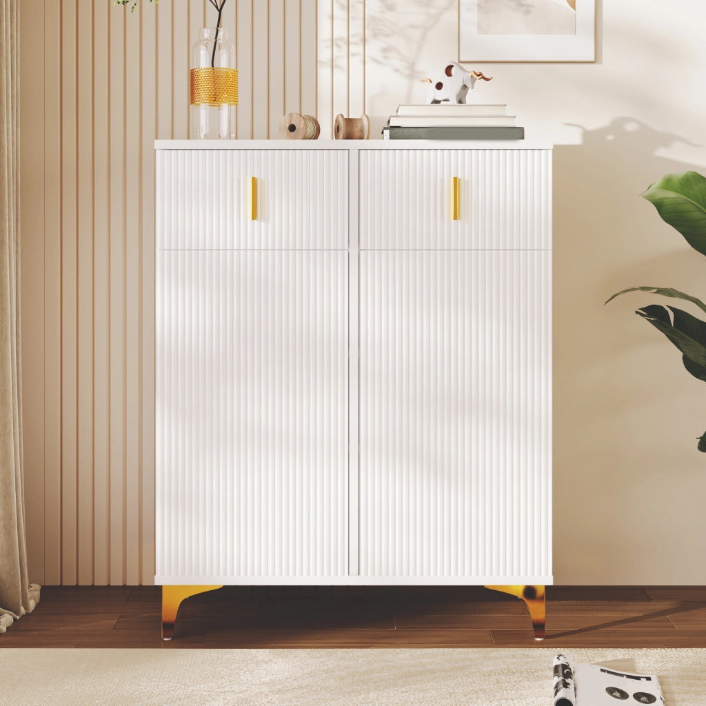 Credenza bianca con 2 ante; 2 cassetti e ripiani regolabili; 83x35x101 cm