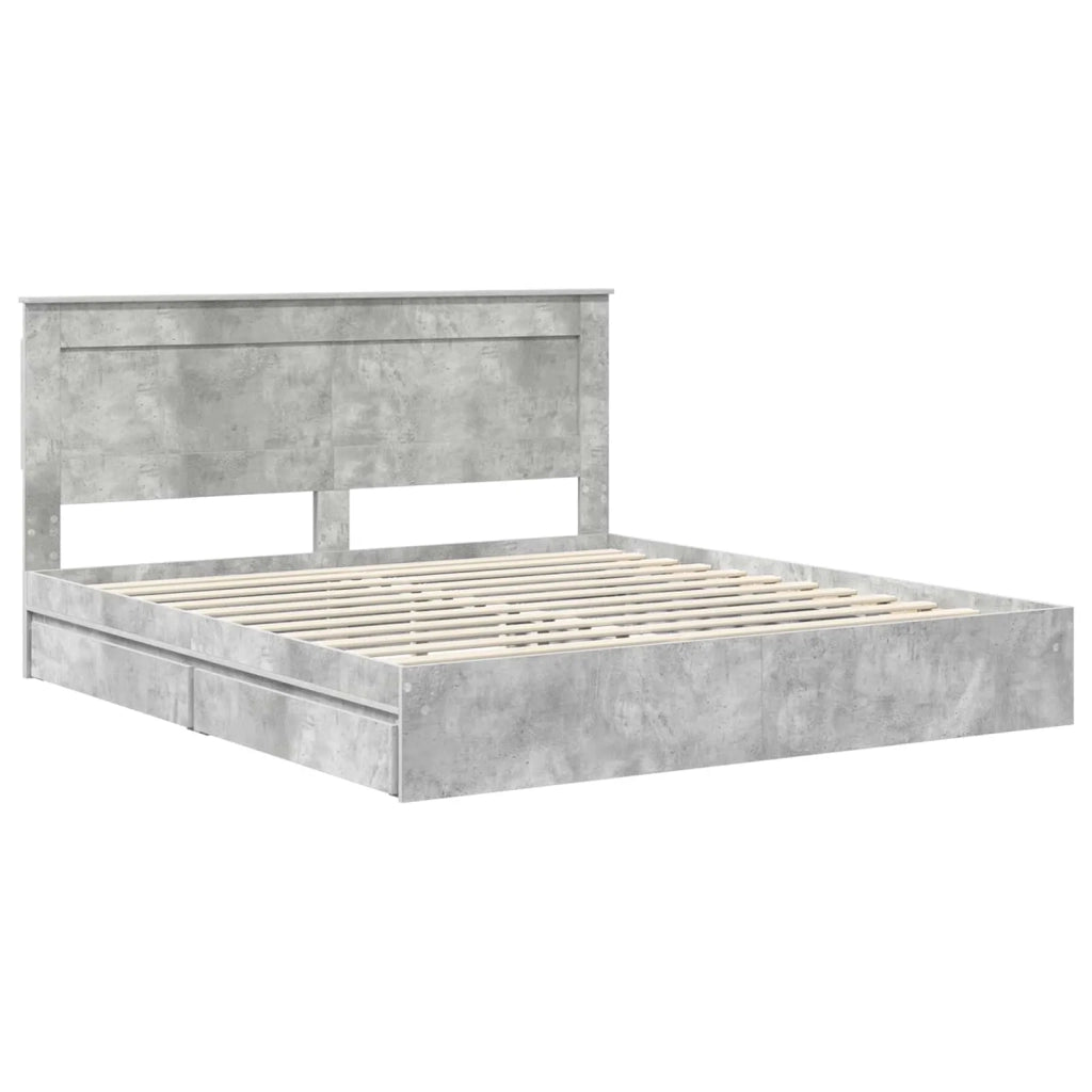 Letto con Contenitore con testiera Grigio cemento 200 x 200 cm 3410221