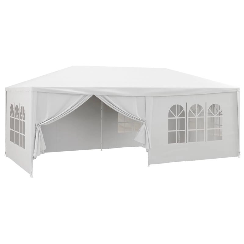GAZEBO TENDONE PER FESTE 6X3M CON PARETI LATERALI RIMOVIBILI, PORTE E FINESTRE, BIANCO