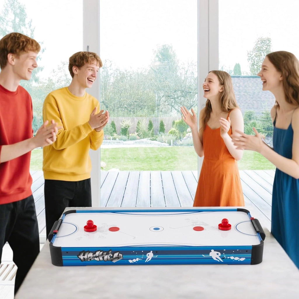 Tavolo da Air Hockey, con 12V Motore Elettrico Potente, 2 Dischi e 2 Spintori, Air Hockey da Tavolo per Sala Giochi Casa Ufficio, 108x50,5x10 cm