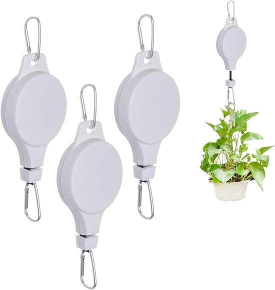 Sostegni per piante estensibili - 3 pezzi - Sostengono fino a 20 kg - Bloccaggio automatico - Estensibili fino a 1,6 metro - Per interni ed esterni - Grilletto metallico e corda in nylon - Per vasi, alimentatori per uccelli e decorazioni