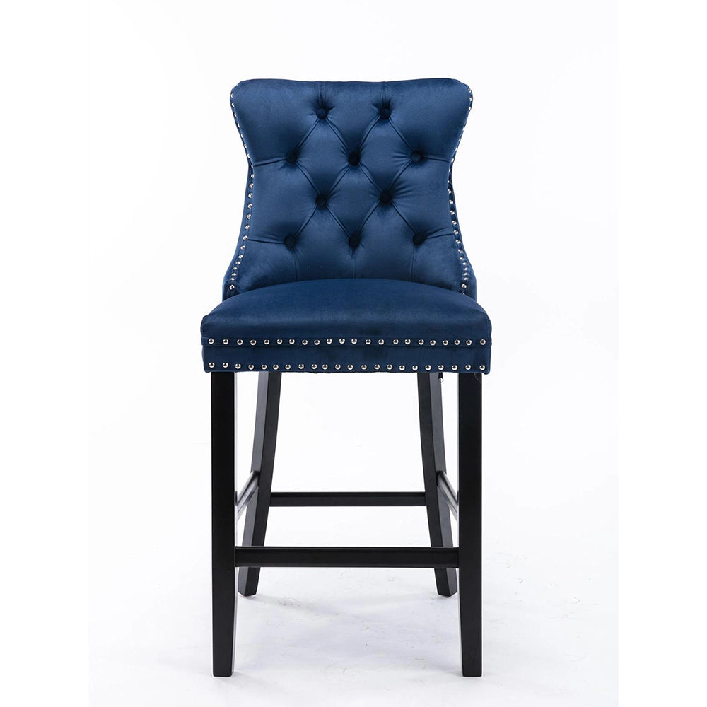 Set 2 sgabelli bar - Xylo - velluto blu gambe legno con borchie