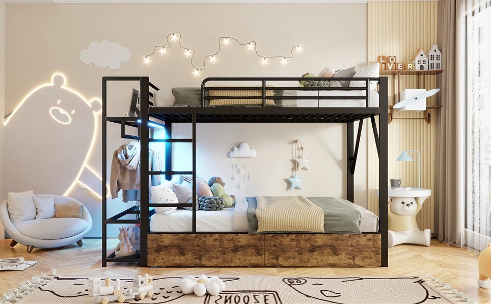 Letto a castello 140x200 cm con LED e 2 cassetti