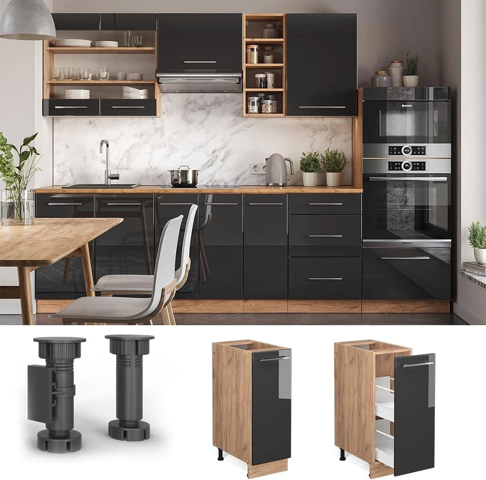 Pannello frontale Fame-Line, Rovere nero lucido, 60 cm, PL Marmo, per la combinazione con altri moduli della serie Fame-Line