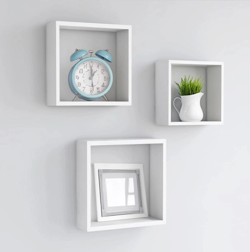MAURY'S 3 PENSILI QUADRATI IN LEGNO DA PARETE IN TRE MISURE  BIANCO LEGNO