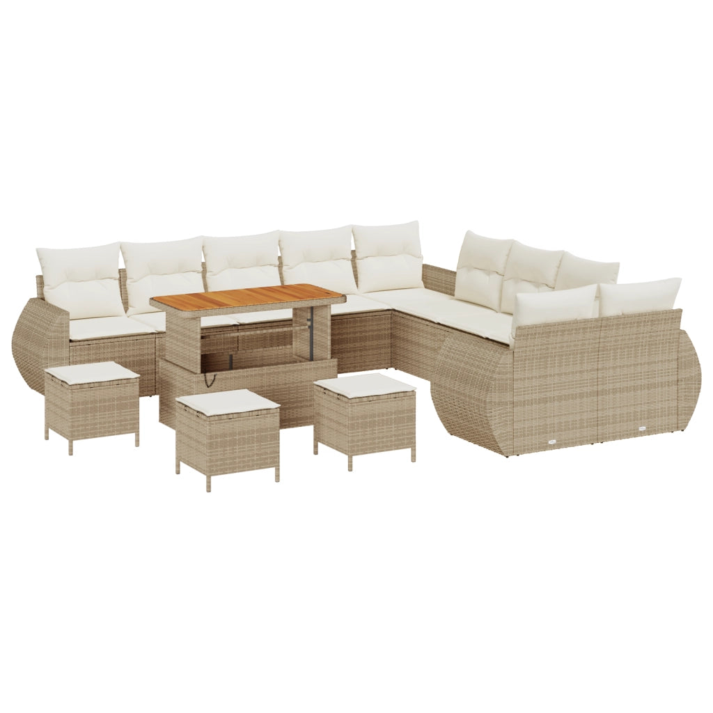 Set di divano da giardino da 14 pezzi con cuscini Beige Polyrattan Acacia