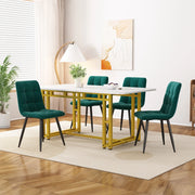 Tavolo da pranzo per 4 persone con 4 sedie in velluto, gambe in metallo dorato, per sala da pranzo, verde scuro, 120 × 70 cm