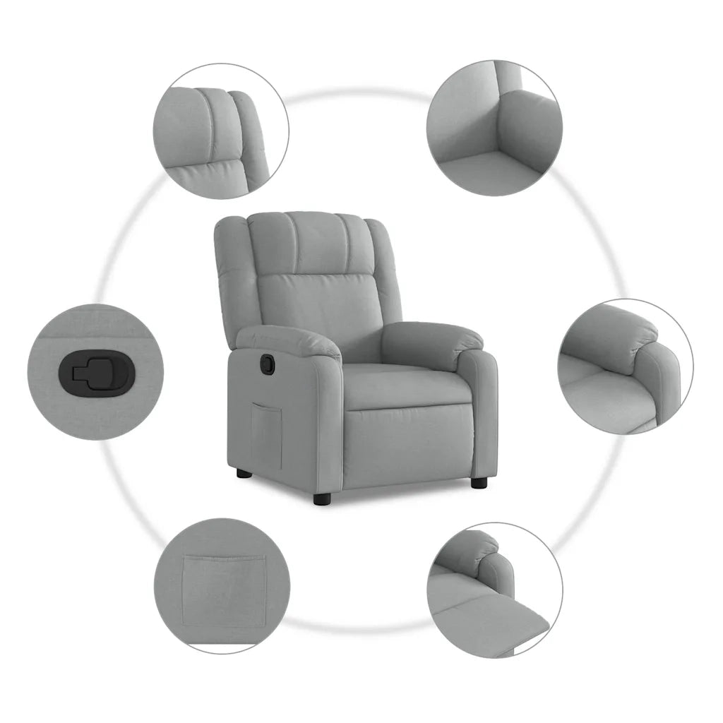 Divano Sedia-Poltrona Reclinabile in Tessuto Grigio Chiaro 742224