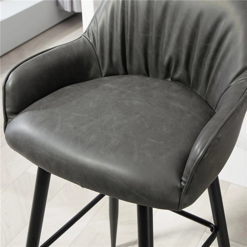 SET 2 SGABELLI DA BAR MODERNI CON POGGIAPIEDI E SCHIENALE FINTA PELLE PU E ACCIAIO GRIGIO