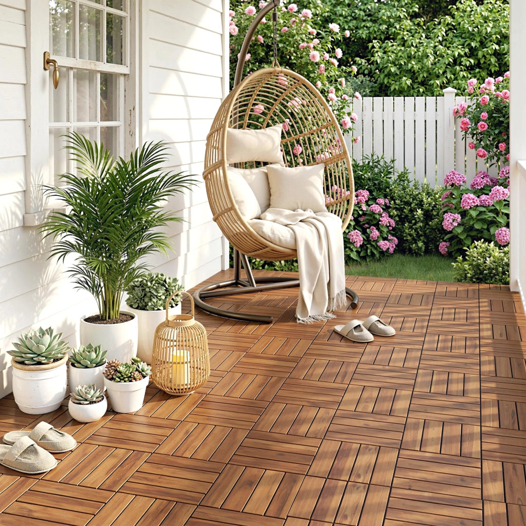Set di 10 piastrelle per esterno in legno 31x31 cm ¨C zephmum ¨C marrone scuro
