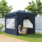 Gazebo da giardino pieghevole pop up con 4 pareti laterali altezza regolabile finestre e borsa in poliestere blu